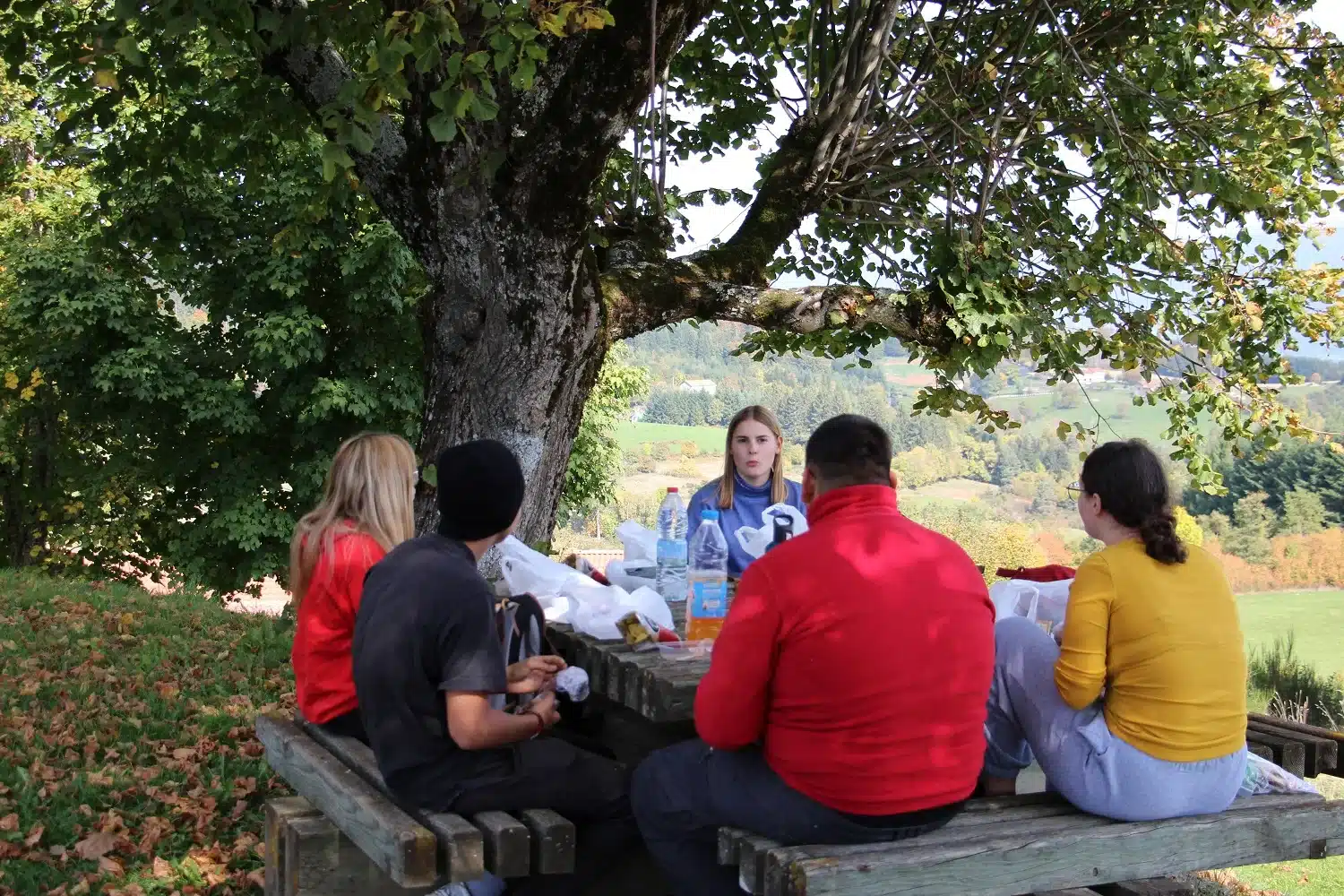 groupe d etudiants mfr en pause pique nique dans le forez rh